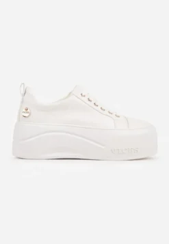 Białe Sneakersy VICES na Platformie z Metaliczną Aplikacją i Napisem Beli