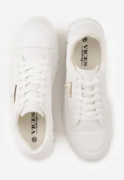 Białe Sneakersy VICES na Tłoczonej Podeszwie w Stylu Chunky Myninis