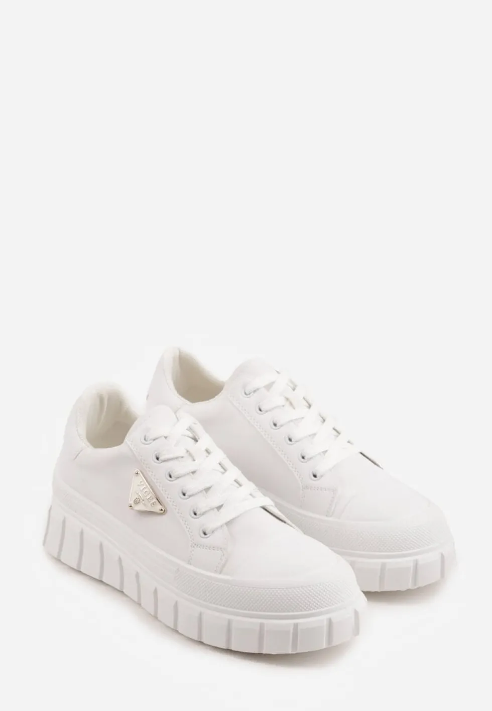Białe Sneakersy VICES na Tłoczonej Podeszwie w Stylu Chunky Myninis