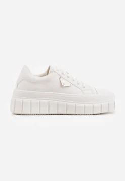 Białe Sneakersy VICES na Tłoczonej Podeszwie w Stylu Chunky Myninis