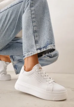 Białe Sneakersy VICES Ozdobione Gwiazdą i Błyszczącą Wstawką Oranatta