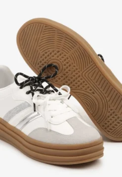 Białe Sneakersy w Stylu Tenisówek Ozdobione Brokatem Teladriena