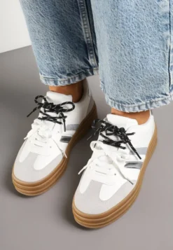 Białe Sneakersy w Stylu Tenisówek Ozdobione Brokatem Teladriena