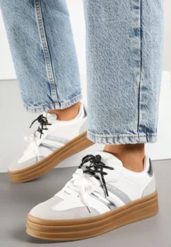Białe Sneakersy w Stylu Tenisówek Ozdobione Brokatem Teladriena