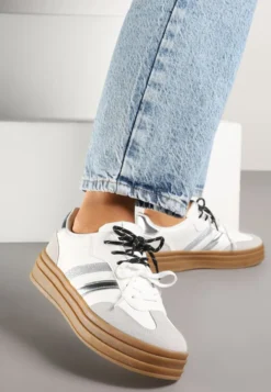 Białe Sneakersy w Stylu Tenisówek Ozdobione Brokatem Teladriena
