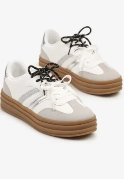 Białe Sneakersy w Stylu Tenisówek Ozdobione Brokatem Teladriena