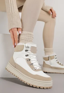 Białe Sneakersy w Stylu Traperów na Platformie Ewedora