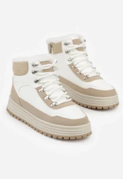 Białe Sneakersy w Stylu Traperów na Platformie Ewedora
