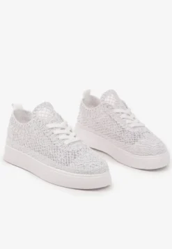 Białe Sneakersy z Ażurowej Koronki na Grubej Podeszwie Nanessia