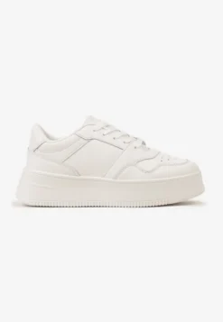 Białe Sneakersy z Cholewką przed Kostkę na Platformie Liciana
