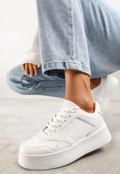 Białe Sneakersy z Cholewką przed Kostkę na Platformie Liciana