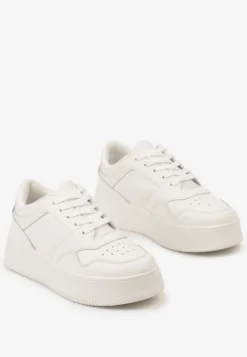 Białe Sneakersy z Cholewką przed Kostkę na Platformie Liciana