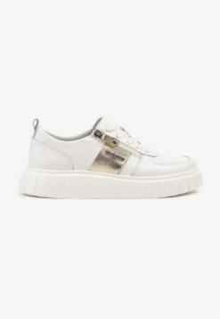 Białe Sneakersy ze Skóry Naturalnej z Metalicznym Zdobieniem Zorentee
