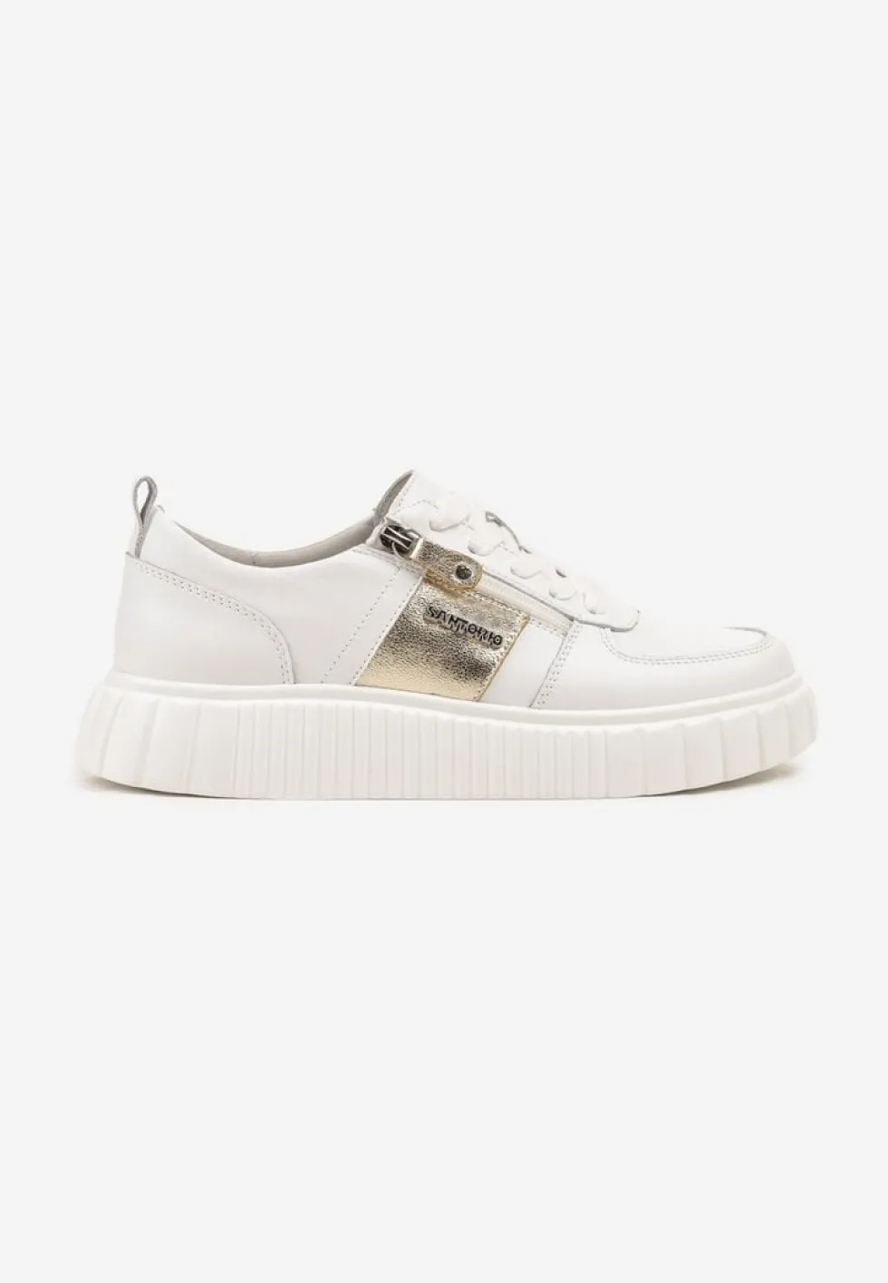 Białe Sneakersy ze Skóry Naturalnej z Metalicznym Zdobieniem Zorentee