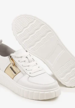 Białe Sneakersy ze Skóry Naturalnej z Metalicznym Zdobieniem Zorentee