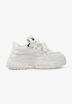 Białe Sneakersy z Grubymi Sznurówkami na Niskiej Platformie Lasandre
