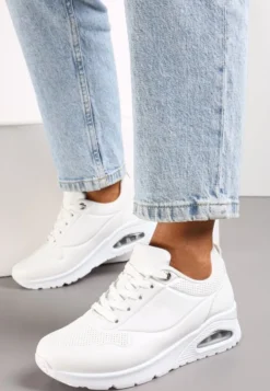 Białe Sneakersy z Imitacji Skóry na Podeszwie Air ze Sznurowaniem Nirele