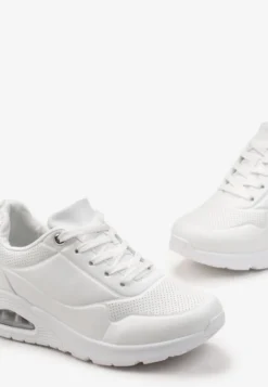 Białe Sneakersy z Imitacji Skóry na Podeszwie Air ze Sznurowaniem Nirele