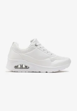 Białe Sneakersy z Imitacji Skóry na Podeszwie Air ze Sznurowaniem Nirele