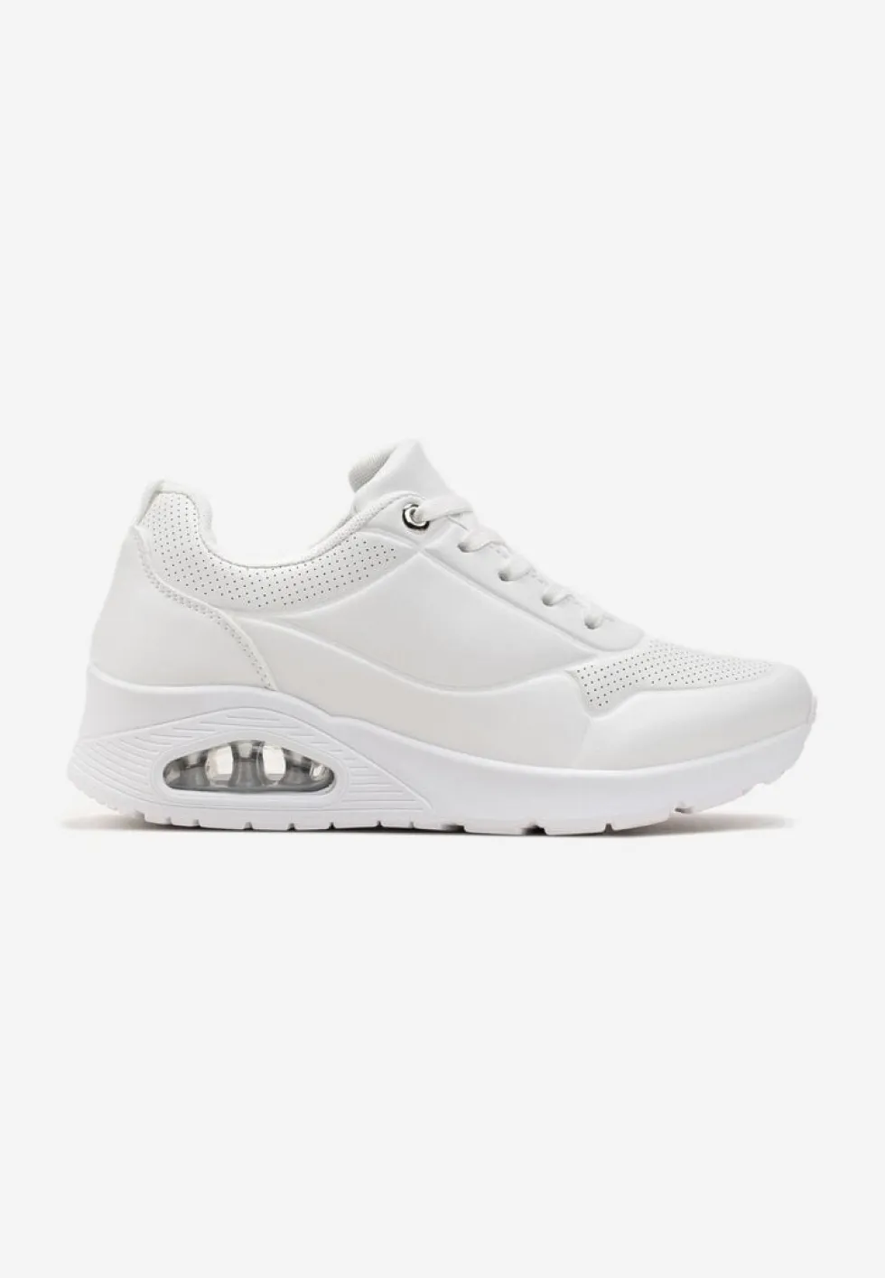 Białe Sneakersy z Imitacji Skóry na Podeszwie Air ze Sznurowaniem Nirele