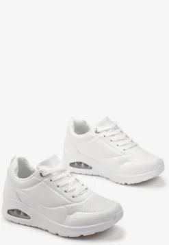 Białe Sneakersy z Imitacji Skóry na Podeszwie Air ze Sznurowaniem Nirele