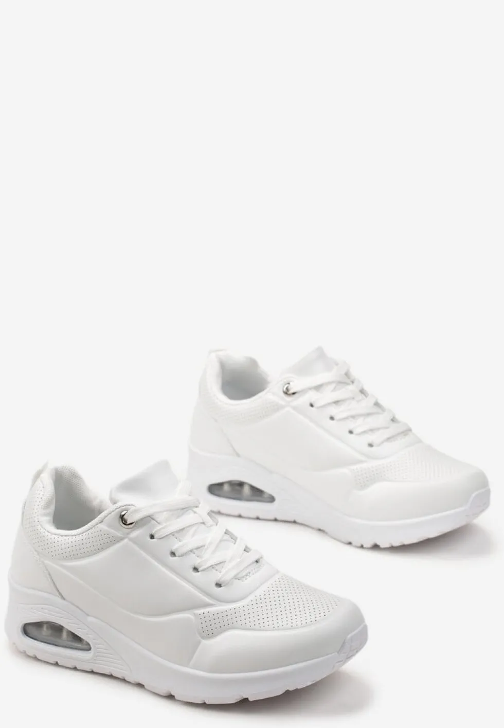 Białe Sneakersy z Imitacji Skóry na Podeszwie Air ze Sznurowaniem Nirele