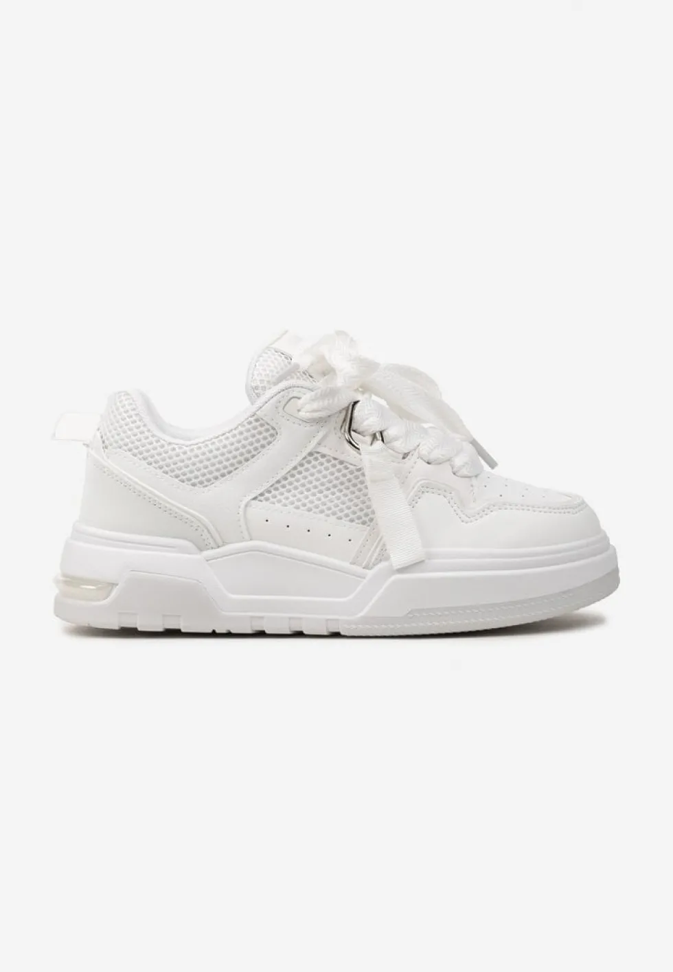 Białe Sneakersy z Ozdobnymi Sznurówkami i Grubą Podeszwą Klorimia