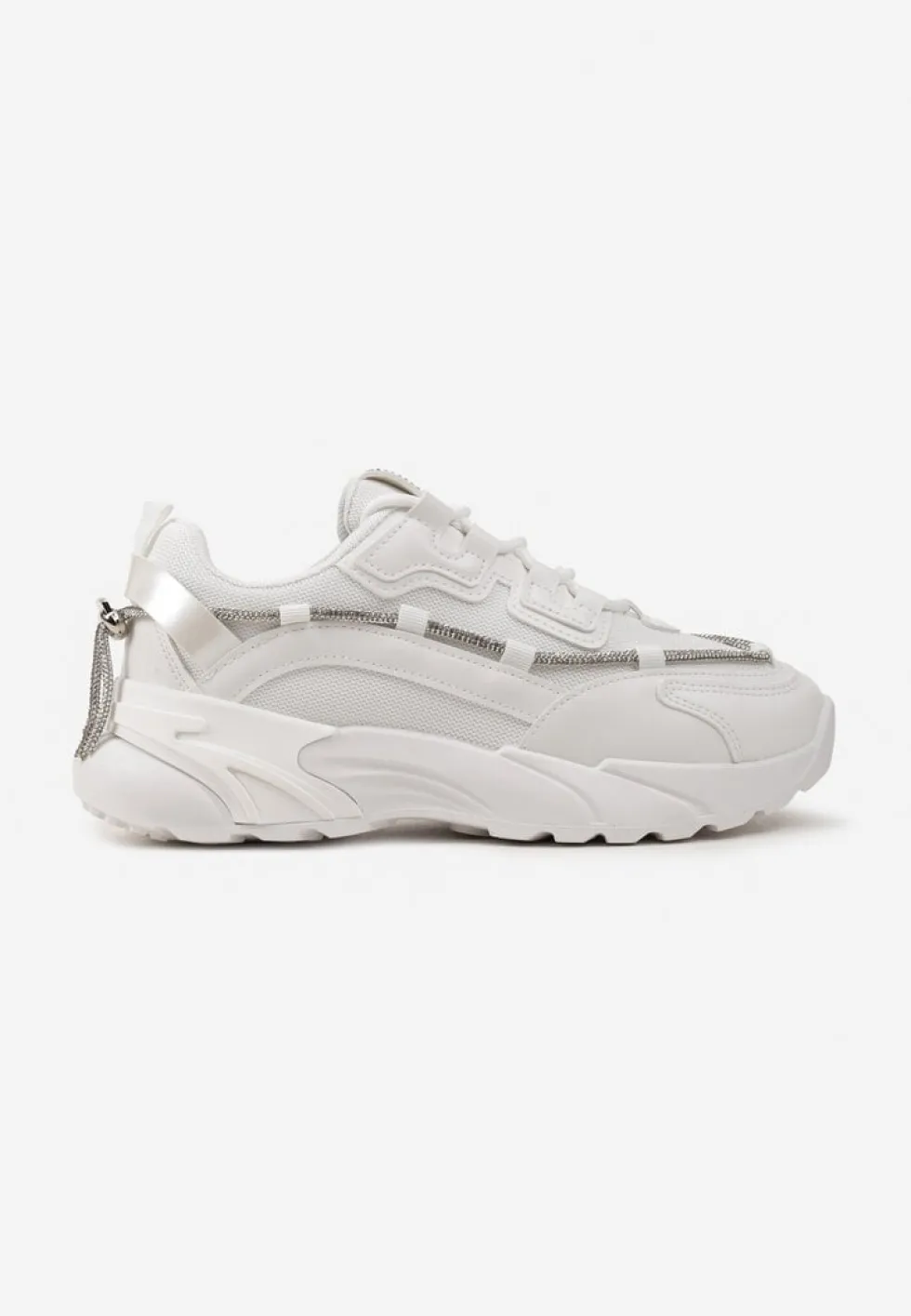 Białe Sneakersy z Ozdobnym Sznurkiem z Cyrkoniami Saerina