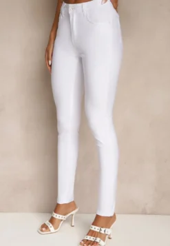 Białe Spodnie Typu Skinny z Bawełną High Waist Sepallia