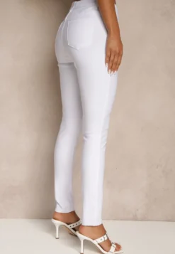 Białe Spodnie Typu Skinny z Bawełną High Waist Sepallia