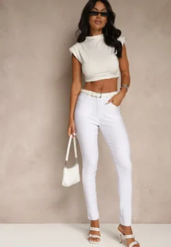 Białe Spodnie Typu Skinny z Bawełną High Waist Sepallia