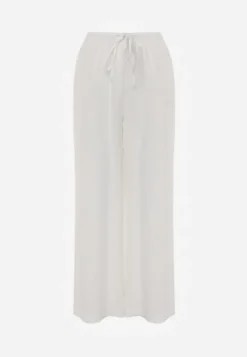 Białe Spodnie Wide Leg High Waist z Wiskozy Terilinae