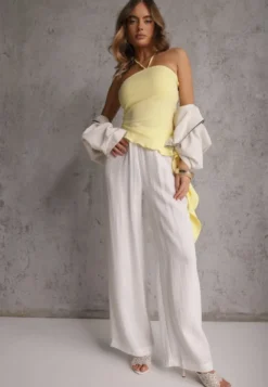Białe Spodnie Wide Leg High Waist z Wiskozy Terilinae