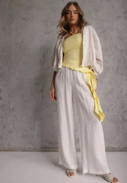 Białe Spodnie Wide Leg High Waist z Wiskozy Terilinae