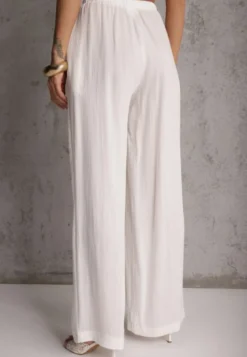Białe Spodnie Wide Leg High Waist z Wiskozy Terilinae