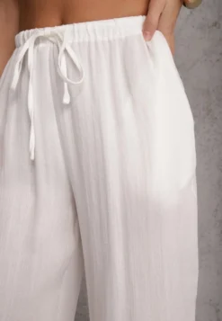 Białe Spodnie Wide Leg High Waist z Wiskozy Terilinae
