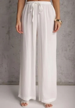 Białe Spodnie Wide Leg High Waist z Wiskozy Terilinae