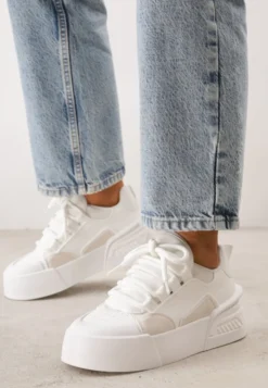 Białe Streetwearowe Sneakersy Trampki na Platformie Danenith