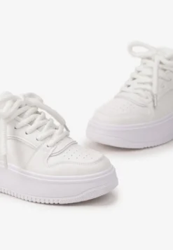 Białe Sznurowane Sneakersy na Platformie z Metalicznymi Wstawkami Arileva
