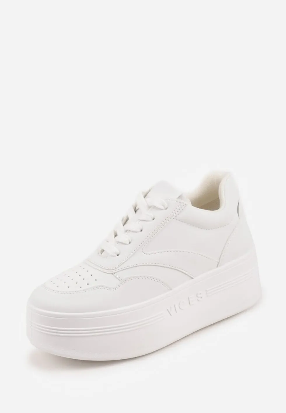 Białe Sznurowane Sneakersy Vices na Platformie z Metalicznymi Paskami Neliawen