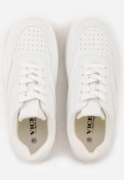 Białe Sznurowane Sneakersy Vices na Platformie z Metalicznymi Paskami Neliawen