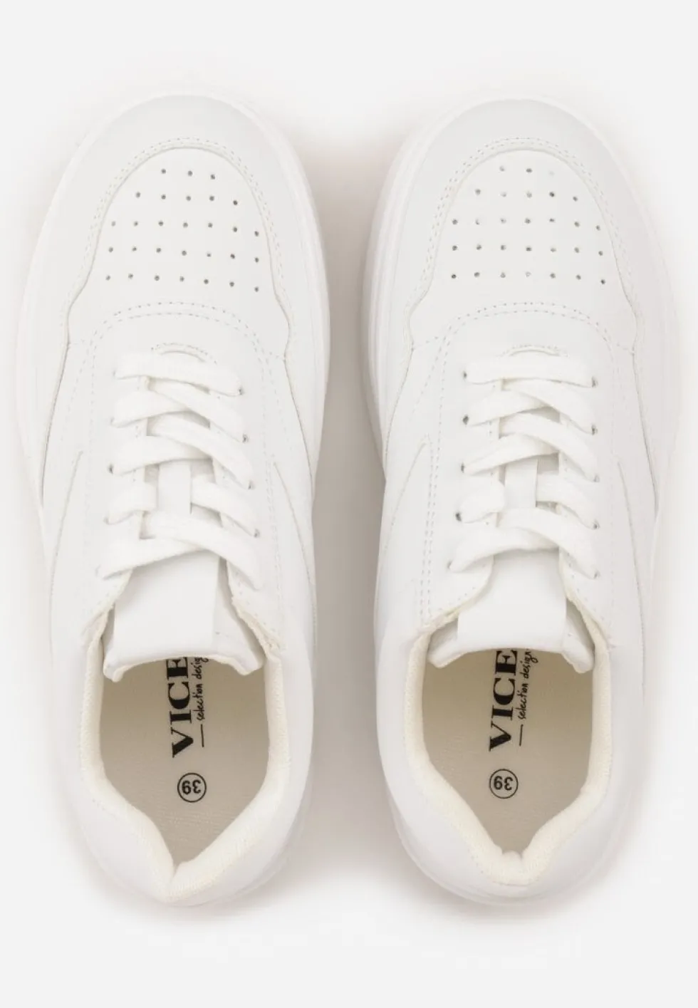 Białe Sznurowane Sneakersy Vices na Platformie z Metalicznymi Paskami Neliawen
