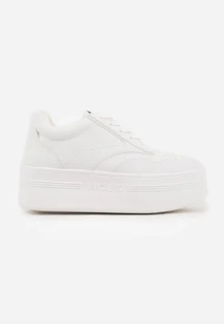 Białe Sznurowane Sneakersy Vices na Platformie z Metalicznymi Paskami Neliawen