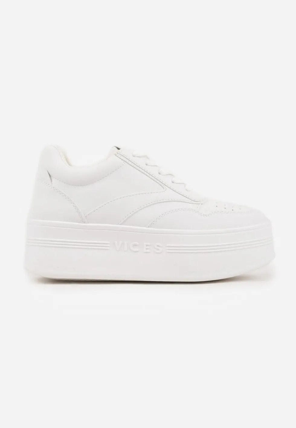 Białe Sznurowane Sneakersy Vices na Platformie z Metalicznymi Paskami Neliawen