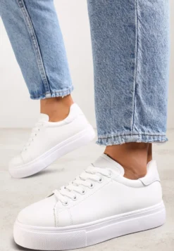 Białe Sznurowane Sneakersy z Cholewką przed Kostkę Narelina