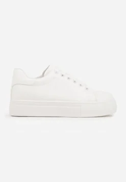 Białe Sznurowane Sneakersy z Cholewką przed Kostkę Narelina