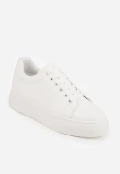 Białe Sznurowane Sneakersy z Cholewką przed Kostkę Narelina