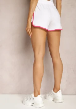 Białe Szorty Dresowe z Bawełny High Waist z Metalową Wstawką Lumira