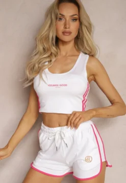 Białe Szorty Dresowe z Bawełny High Waist z Metalową Wstawką Lumira