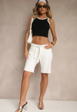 Białe Szorty Low Waist z Wiązanym Paskiem Filenisa